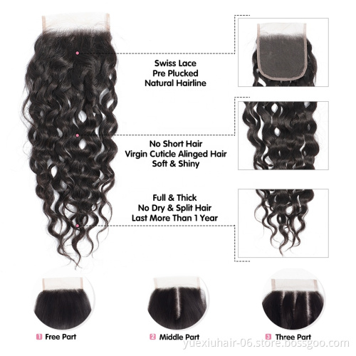 Brazilian Virgin Human Hair Closure Water Wave 4x4 Lace Closure